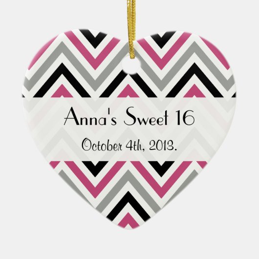 Zigzag Pattern, Chevron Pattern, Roze, weet 16 Keramisch Ornament (Voorkant)