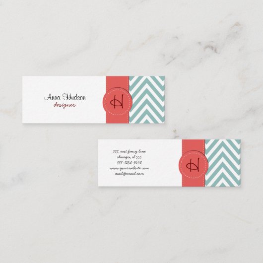 Zigzag Pattern, Chevron Pattern - White Blue Mini Visitekaartje (Voorkant / Achterkant)