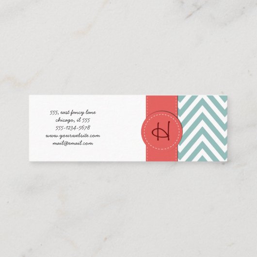 Zigzag Pattern, Chevron Pattern - White Blue Mini Visitekaartje (Achterkant)
