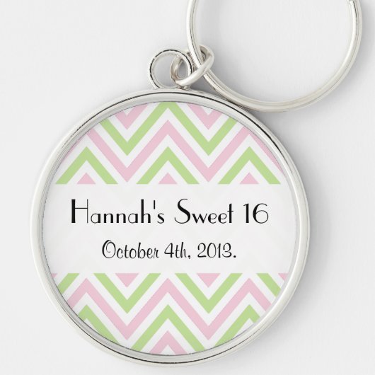 Zigzag Pattern, Chevron, Pink, Green, Sweet 16 Sleutelhanger (Voorkant)