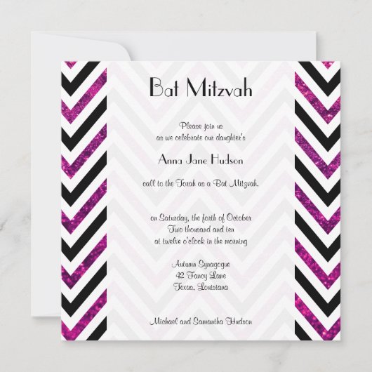 Zigzag Pattern, Chevron, Roze Glitter, Bat Mitzvah Kaart (Voorkant)
