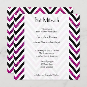 Zigzag Pattern, Chevron, Roze Glitter, Bat Mitzvah Kaart