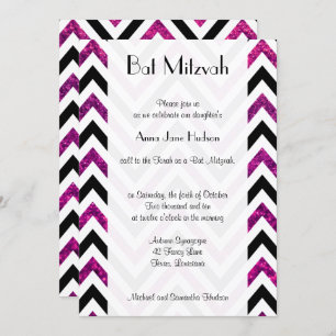 Zigzag Pattern, Chevron, Roze Glitter, Bat Mitzvah Kaart