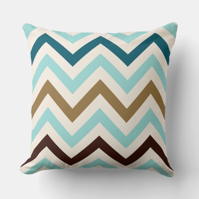 Zigzag Pattern Cream Teals Gold Brown Kussen (Voorkant)
