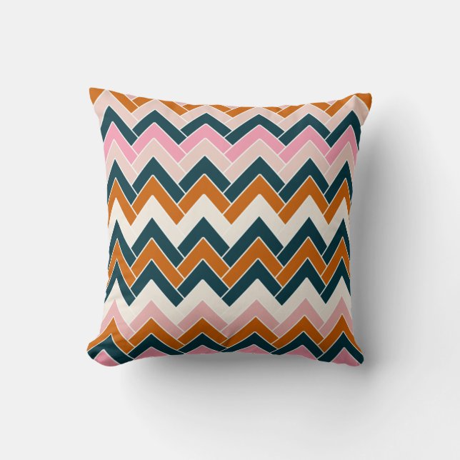 Zigzag Pattern Navy Blue Pink Oranje Chevron Kussen (Voorkant)