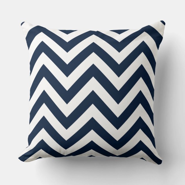 Zigzag Pattern Navy Blue & White Kussen (Voorkant)