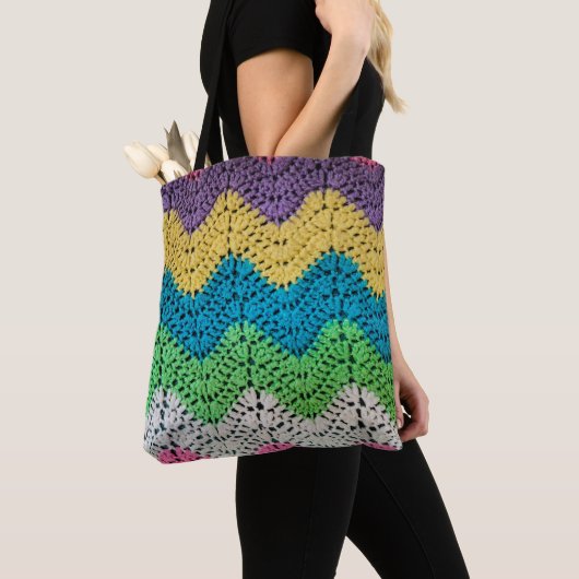 Zigzag Rainbow Haakontwerp Tote Bag (Dichtbij)