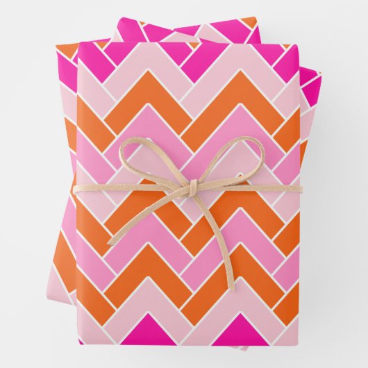 Zigzag roze en Oranje Chevron Inpakpapier Vel (In situ)