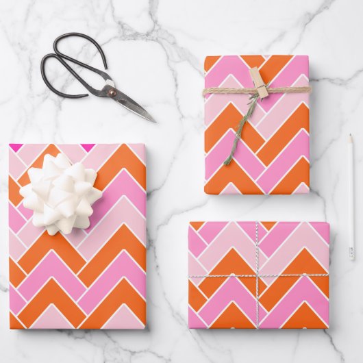 Zigzag roze en Oranje Chevron Inpakpapier Vel (Voorkant)