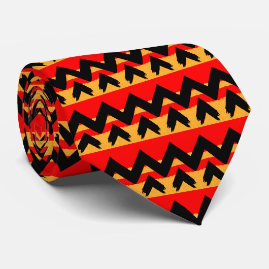Zigzag Stripe Red Gold Pattern Stropdas (Opgerold)
