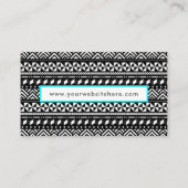 Zigzag Stripes, zwart wit en Aqua, Visitekaartje (Achterkant)