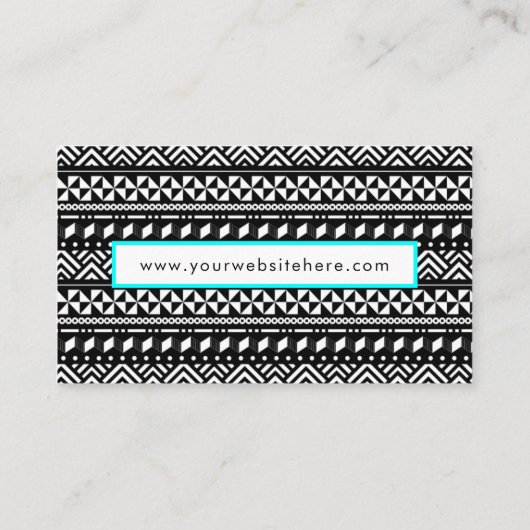 Zigzag Stripes, zwart wit en Aqua, Visitekaartje (Achterkant)