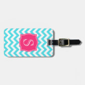 Zigzag Turquoise en roze aangepast monogram Bagagelabel (Voorkant horizontaal)