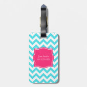 Zigzag Turquoise en roze aangepast monogram Bagagelabel (Achterkant verticaal)