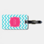 Zigzag Turquoise en roze aangepast monogram Bagagelabel (Achterkant horizontaal)
