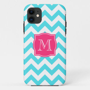 Zigzag Turquoise en roze aangepast monogram Case-Mate iPhone Case