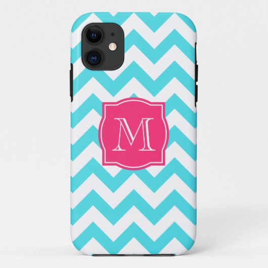 Zigzag Turquoise en roze aangepast monogram Case-Mate iPhone Case (Achterkant)