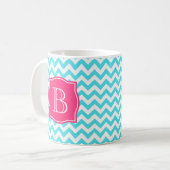 Zigzag Turquoise en roze aangepast monogram Koffiemok (Voorkant links)