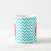 Zigzag Turquoise en roze aangepast monogram Koffiemok (Center)
