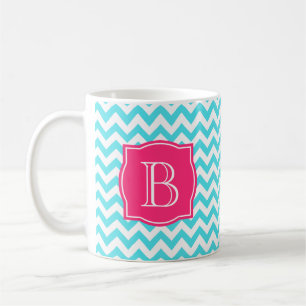 Zigzag Turquoise en roze aangepast monogram Koffiemok