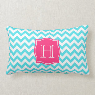Zigzag Turquoise en roze aangepast monogram Kussen