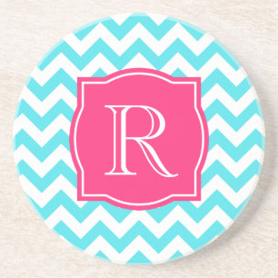 Zigzag Turquoise en roze aangepast monogram Zandsteen Onderzetter