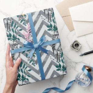 Zigzag Vogel % Bloem Patroon Cadeaupapier