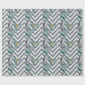 Zigzag Vogel % Bloem Patroon Cadeaupapier (Vlak)