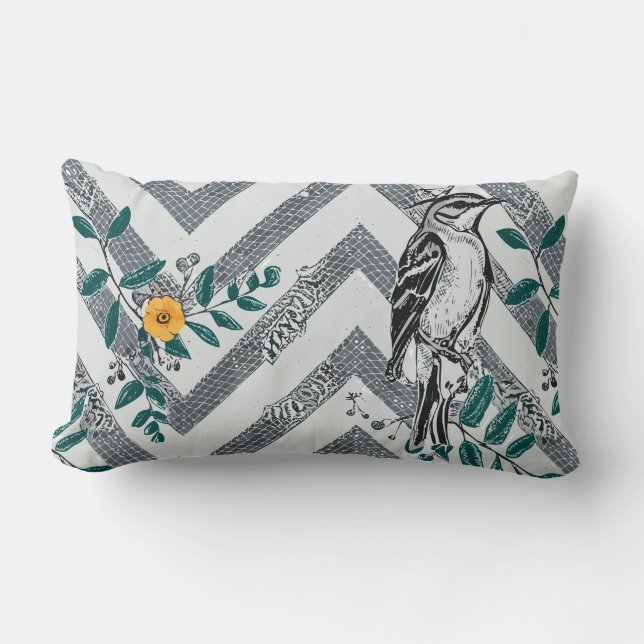 Zigzag Vogel & Bloem Patroon Kussen (Voorkant)