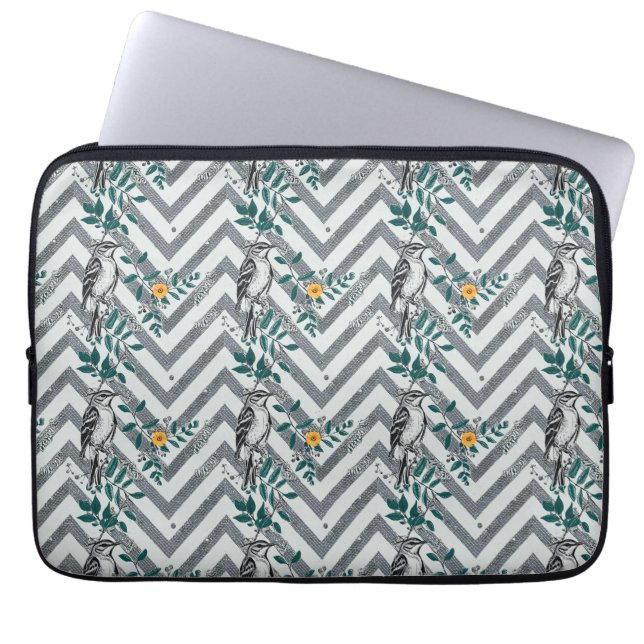 Zigzag Vogel & Bloem Patroon Laptop Sleeve (Voorkant)