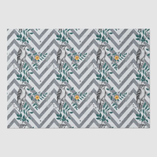 Zigzag Vogel % Bloem Patroon Tissuepapier (Voorkant)