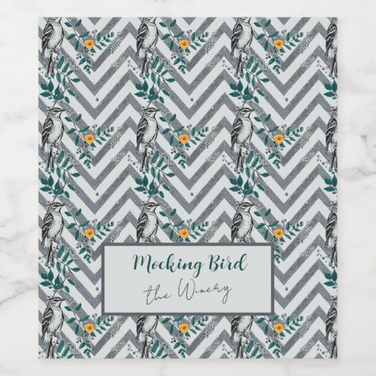 Zigzag Vogel % Bloem Patroon Wijn Etiket (Enkel label)