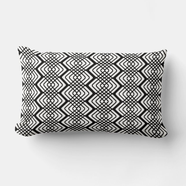 Zigzag Waffle Black and White Lumbar Pillow Kussen (Voorkant)