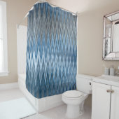Zigzag Wavy Navy Blue Silver Gray Pattern Douchegordijn (In situ)