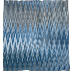 Zigzag Wavy Navy Blue Silver Gray Pattern Douchegordijn