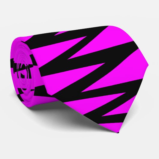 Zigzag - Zwart op magenta Stropdas (Opgerold)