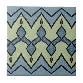 Zigzagblauw en groen geometrisch  tegeltje