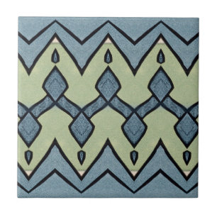 Zigzagblauw en groen geometrisch tegeltje