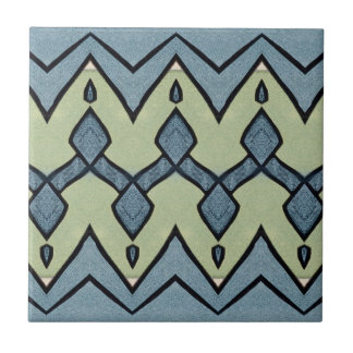 Zigzagblauw en groen geometrisch tegeltje