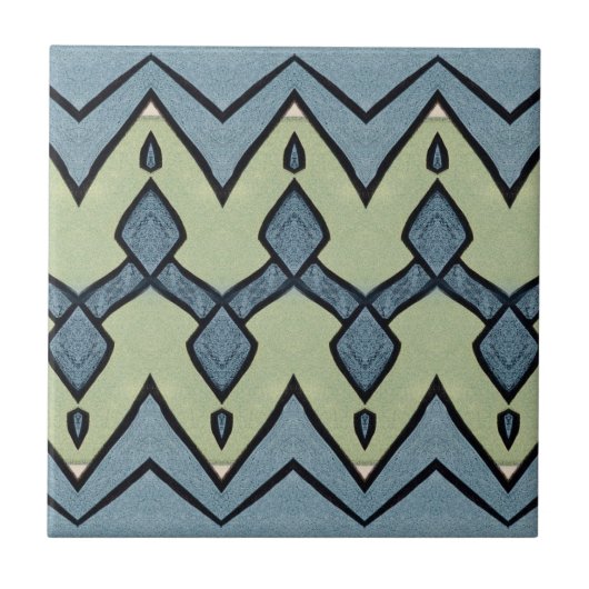 Zigzagblauw en groen geometrisch tegeltje (Voorkant)
