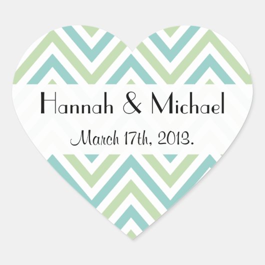 Zigzagpatroon, Chevron, Blauw, Groen, Bruiloft Hart Sticker (Voorkant)