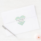 Zigzagpatroon, Chevron, Blauw, Groen, Bruiloft Hart Sticker (Envelop)