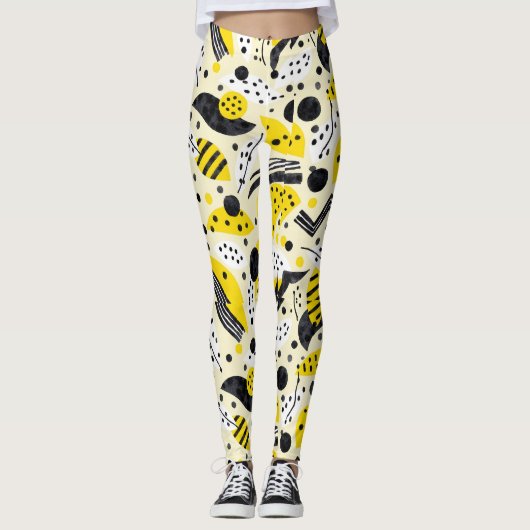 Zigzags Stripes Stippen Naadloos Patroon Leggings (Voorkant)