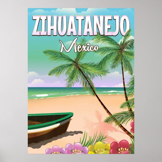 Zihuatanejo Mexican strand vakantion poster (Voorkant)