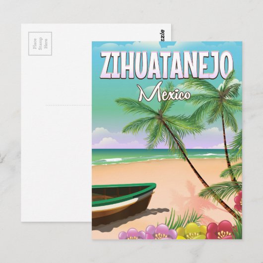 Zihuatanejo Mexican strand vakantion poster Briefkaart (Voorkant / Achterkant)