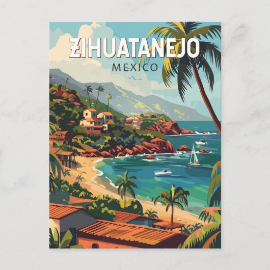 Zihuatanejo Mexico Travel Art Vintage Briefkaart (Voorkant)