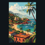Zihuatanejo Mexico Travel Art Vintage Poster<br><div class="desc">Zihuatanejo retro vector reisontwerp. Het staat bekend om zijn stranden,  zoals het veegende Playa La Ropa,  dat wordt ondersteund door palmbomen.</div>