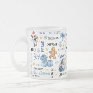 Zij-aan-zij patroon met koe, kerstman en blauwe st matglas koffiemok