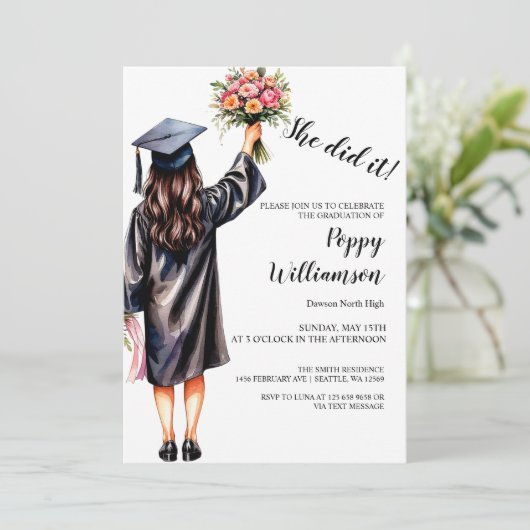 Zij deed het Aquarel Afstuderen Kaart (Staand voorkant)