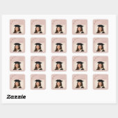 Zij deed het foto blos roze afstudeerfeest vierkante sticker (Vel)